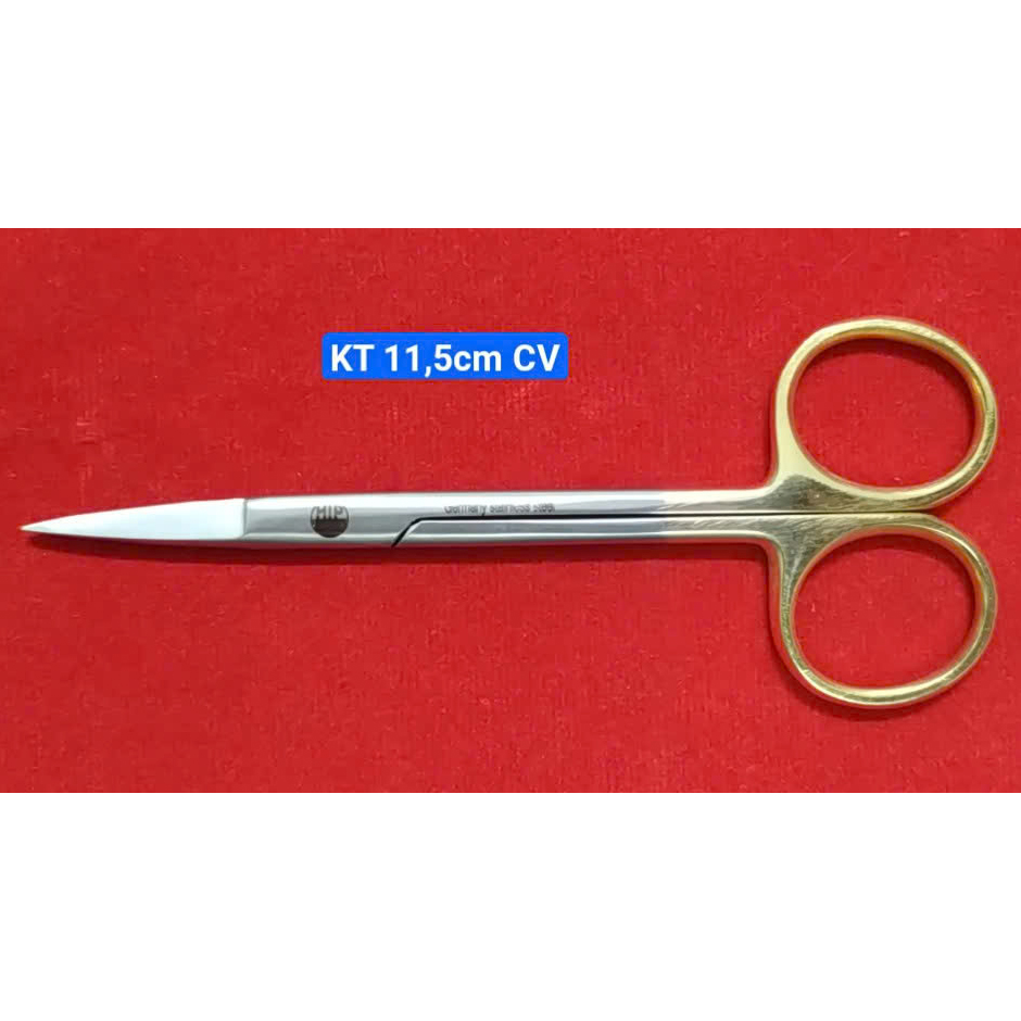 Kéo y tế 11.5cm thẳng 2 đầu nhọn - Cán vàng