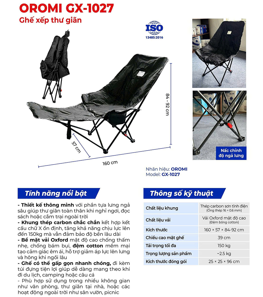 Ghế xếp thư giãn Oromi GX-1027 Ghế xếp thư giãn Oromi GX-1027