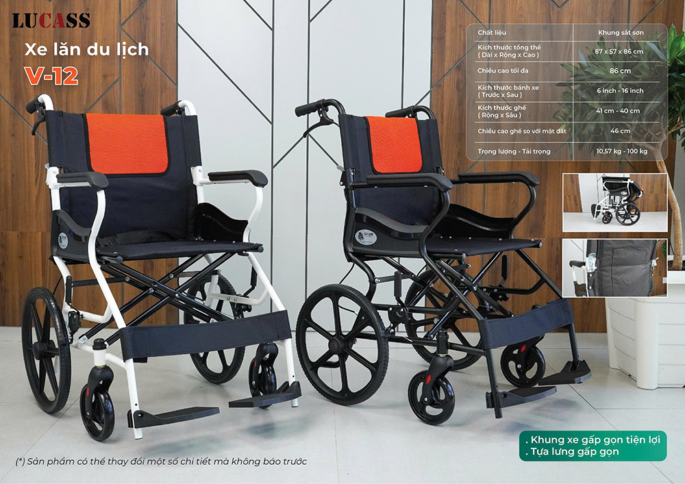 Xe lăn du lich sắt sơn Lucass V12 khung đen Xe lăn du lich sắt sơn Lucass V12 khung đen