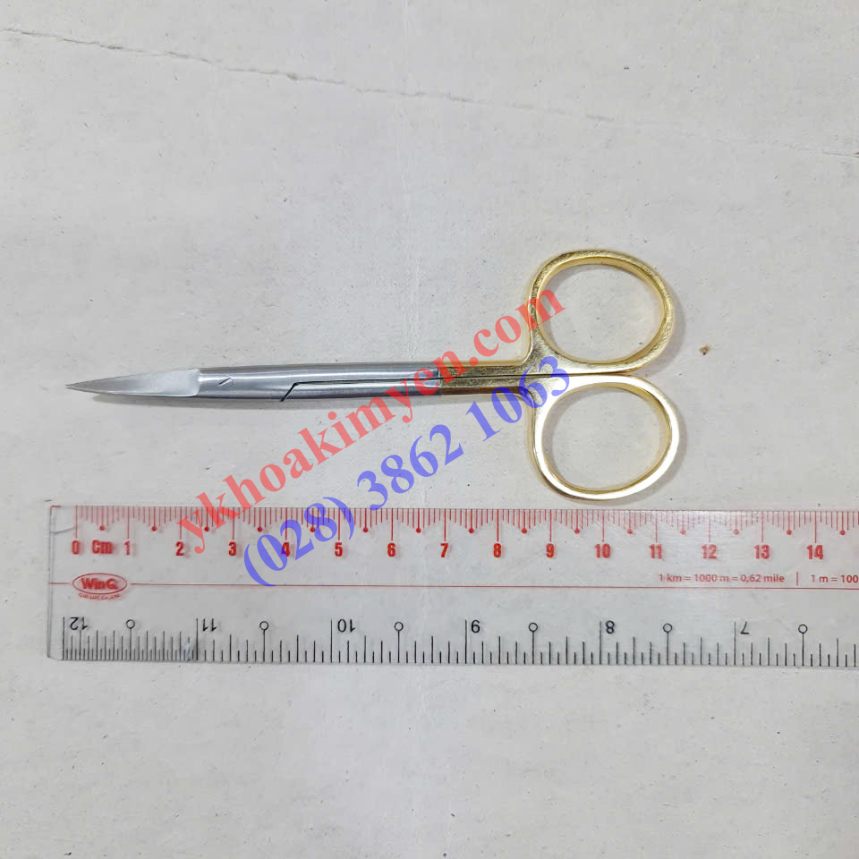 Kéo y tế 11.5cm cong 2 đầu nhọn - Cán vàng TC