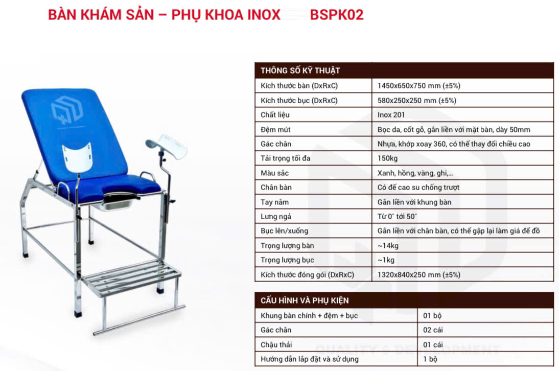 Bàn khám sản - phụ khoa BSPK02 Bàn khám sản - phụ khoa BSPK02