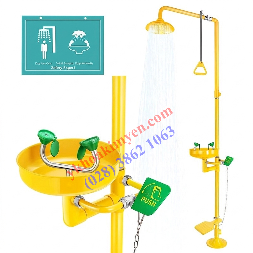 Trạm rửa mắt và tắm khẩn cấp kết hợp WJH1107Y có đạp chân Trạm rửa mắt và tắm khẩn cấp kết hợp WJH1107Y có đạp chân