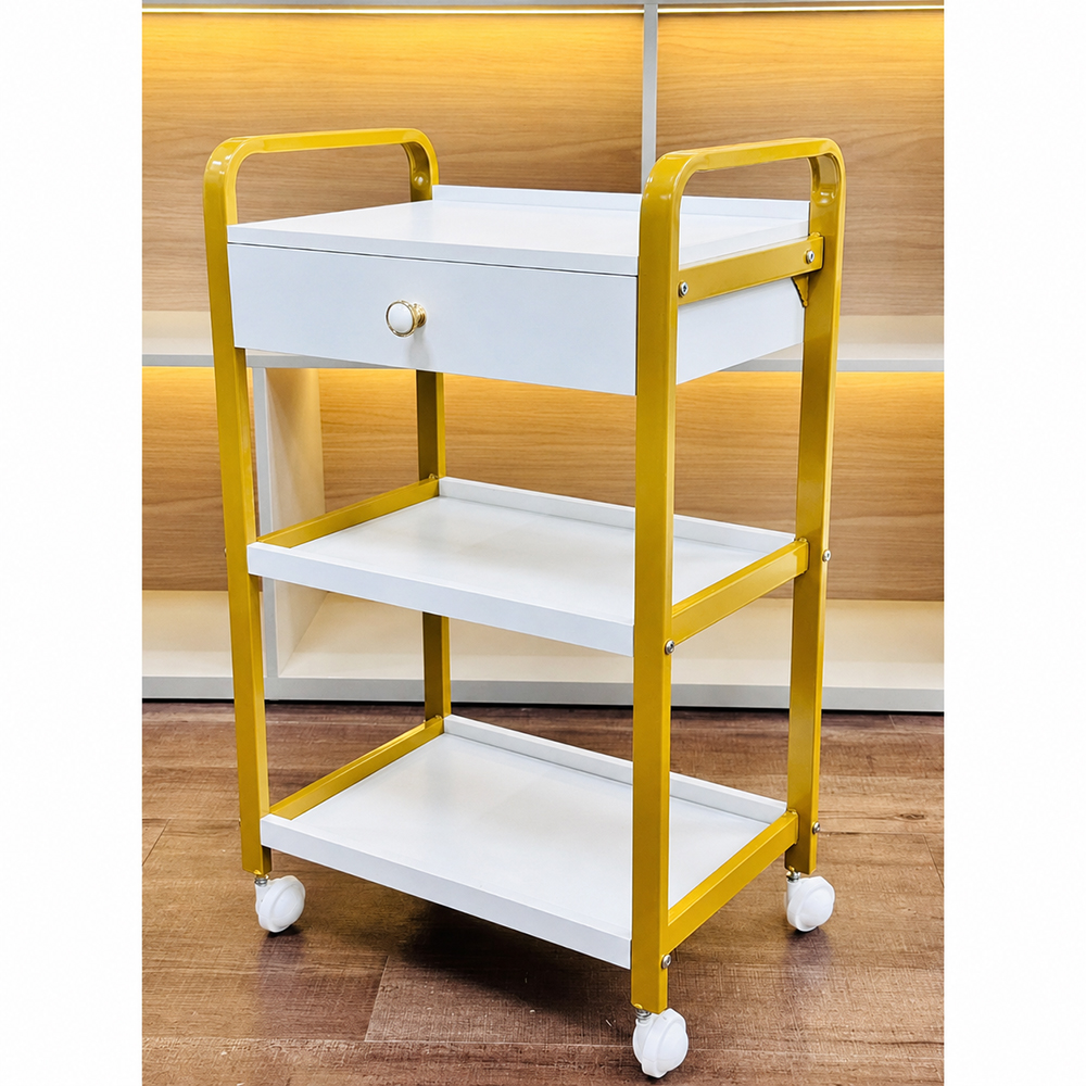 Xe đẩy dụng cụ 3 tầng khung vàng Xe đẩy dụng cụ 3 tầng khung vàng