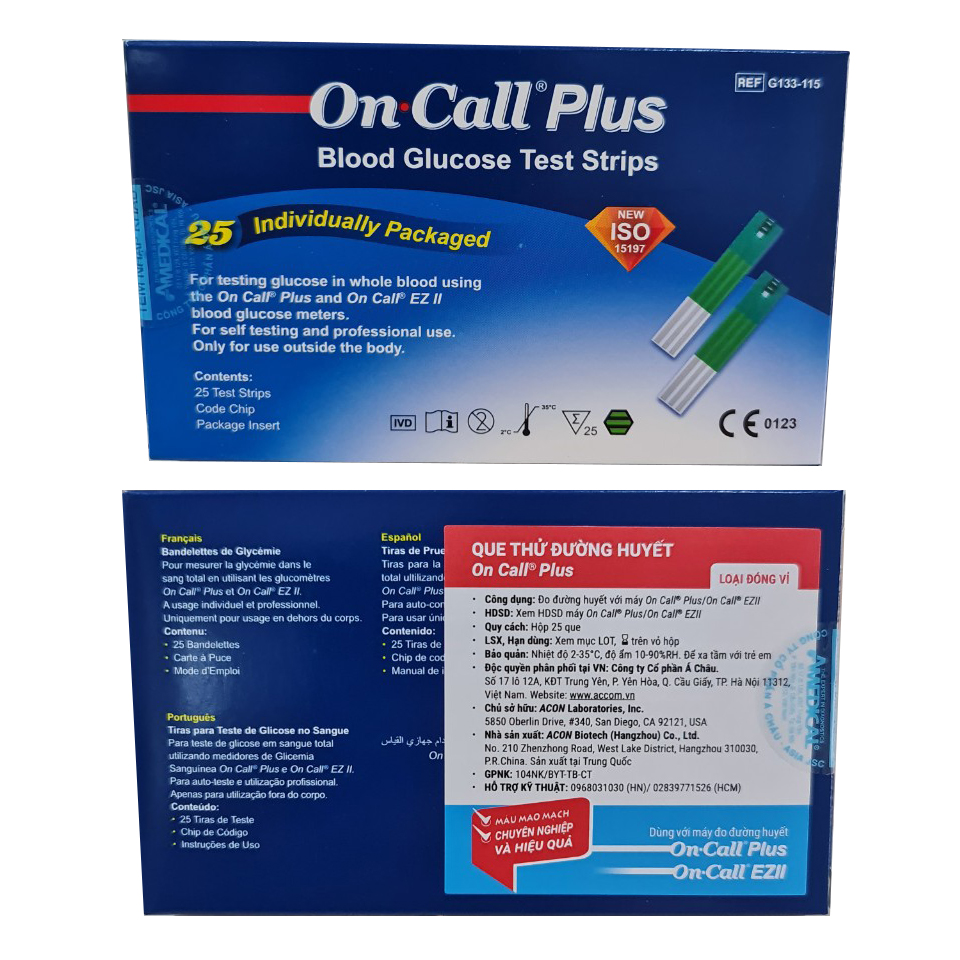 Que thử đường huyết On Call Plus hộp 25 que (Loại đóng vỉ)
