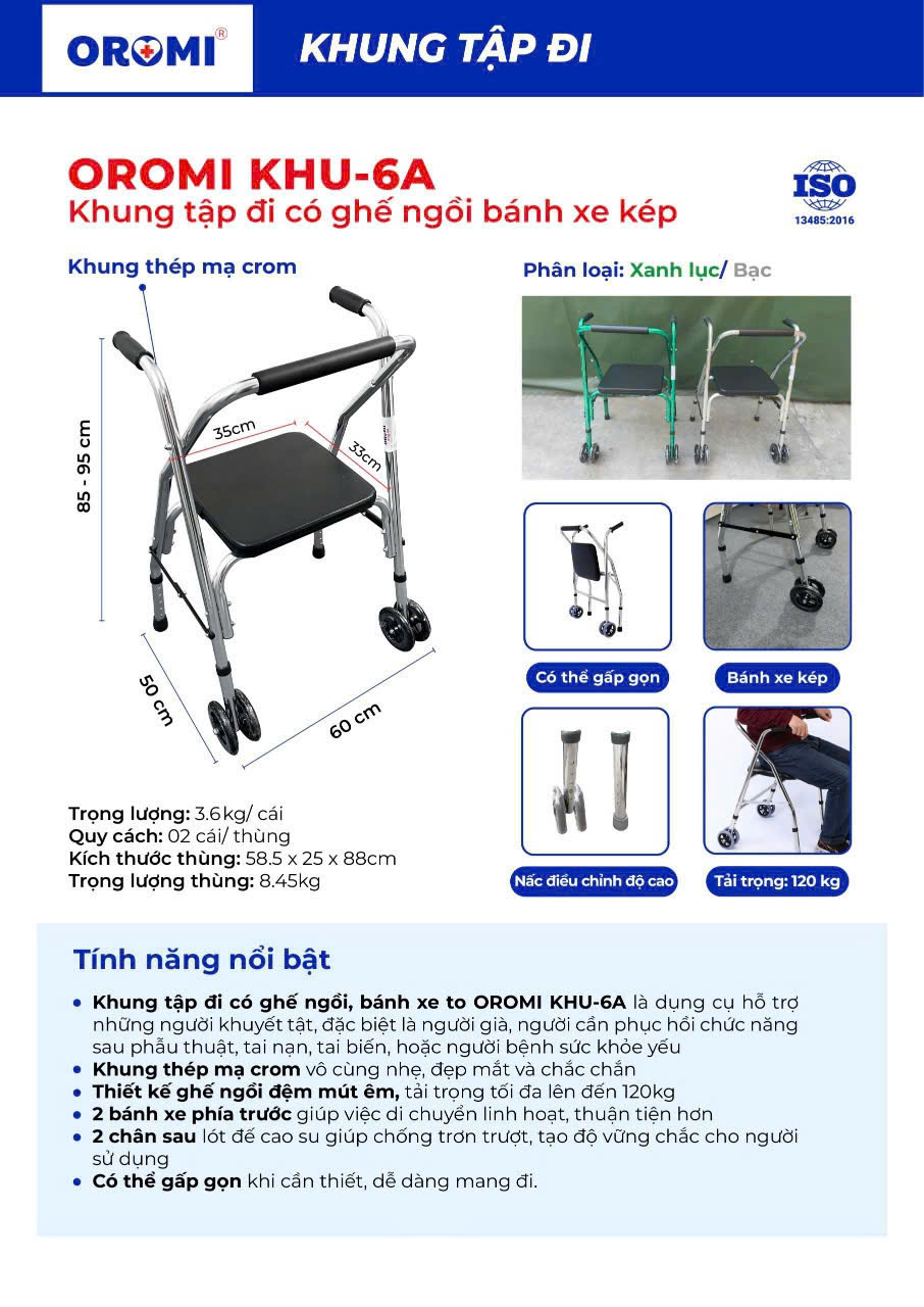 Khung tập đi có ghế ngồi bánh xe kép KHU-6A Khung tập đi có ghế ngồi bánh xe kép KHU-6A