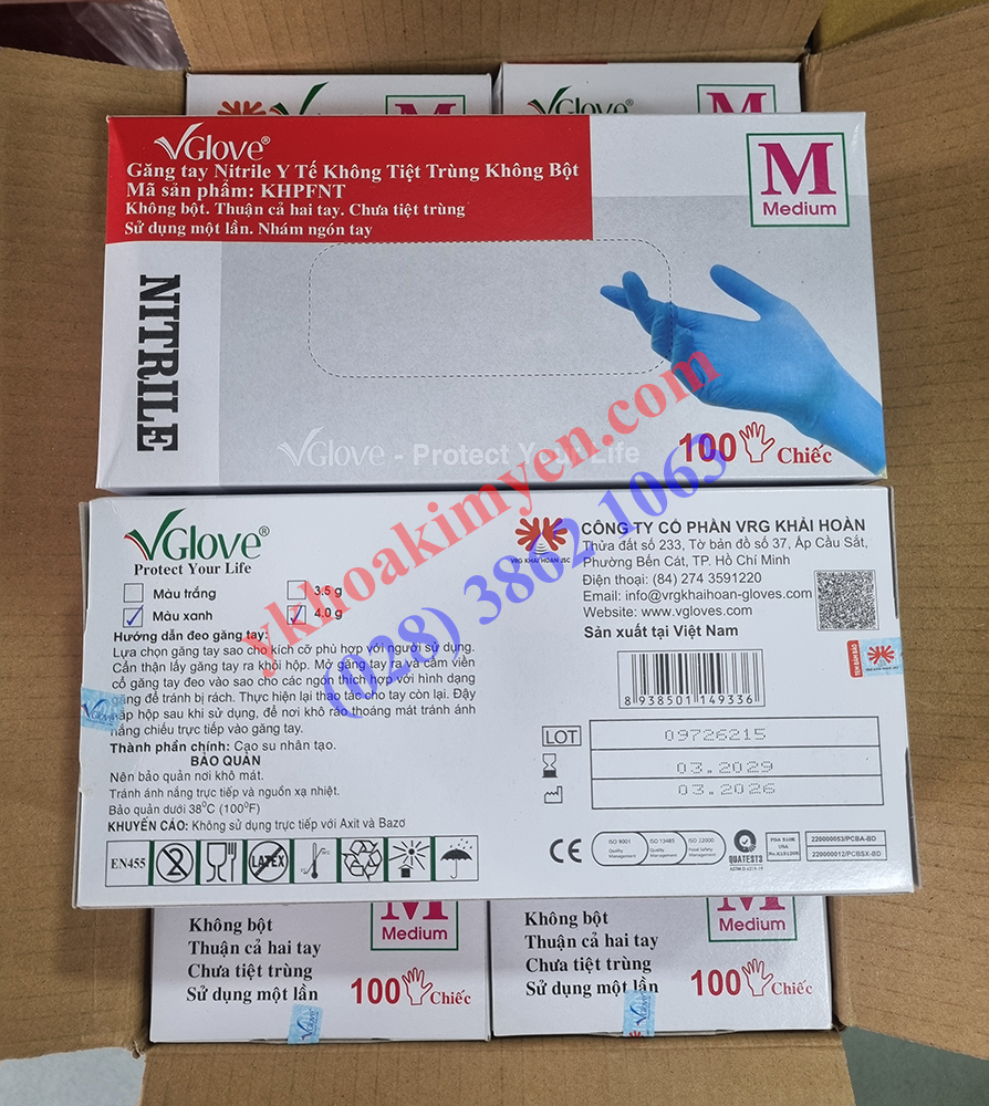 Găng tay y tế Nitrile Xanh không bột Vglove 4.0g size M Găng tay y tế Nitrile Xanh không bột Vglove 4.0g size M