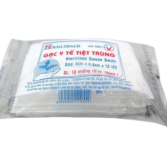 Gạc y tế tiệt trùng Bảo Thạch 5cmx6.5cmx12 lớp Gạc y tế tiệt trùng Bảo Thạch 5cmx6.5cmx12 lớp