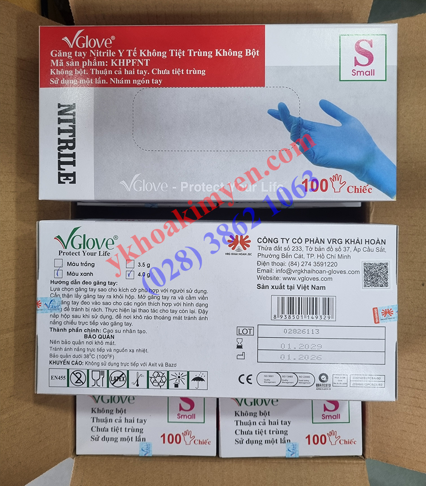 Găng tay y tế Nitrile Xanh không bột Vglove 4.0g size S Găng tay y tế Nitrile Xanh không bột Vglove 4.0g size S