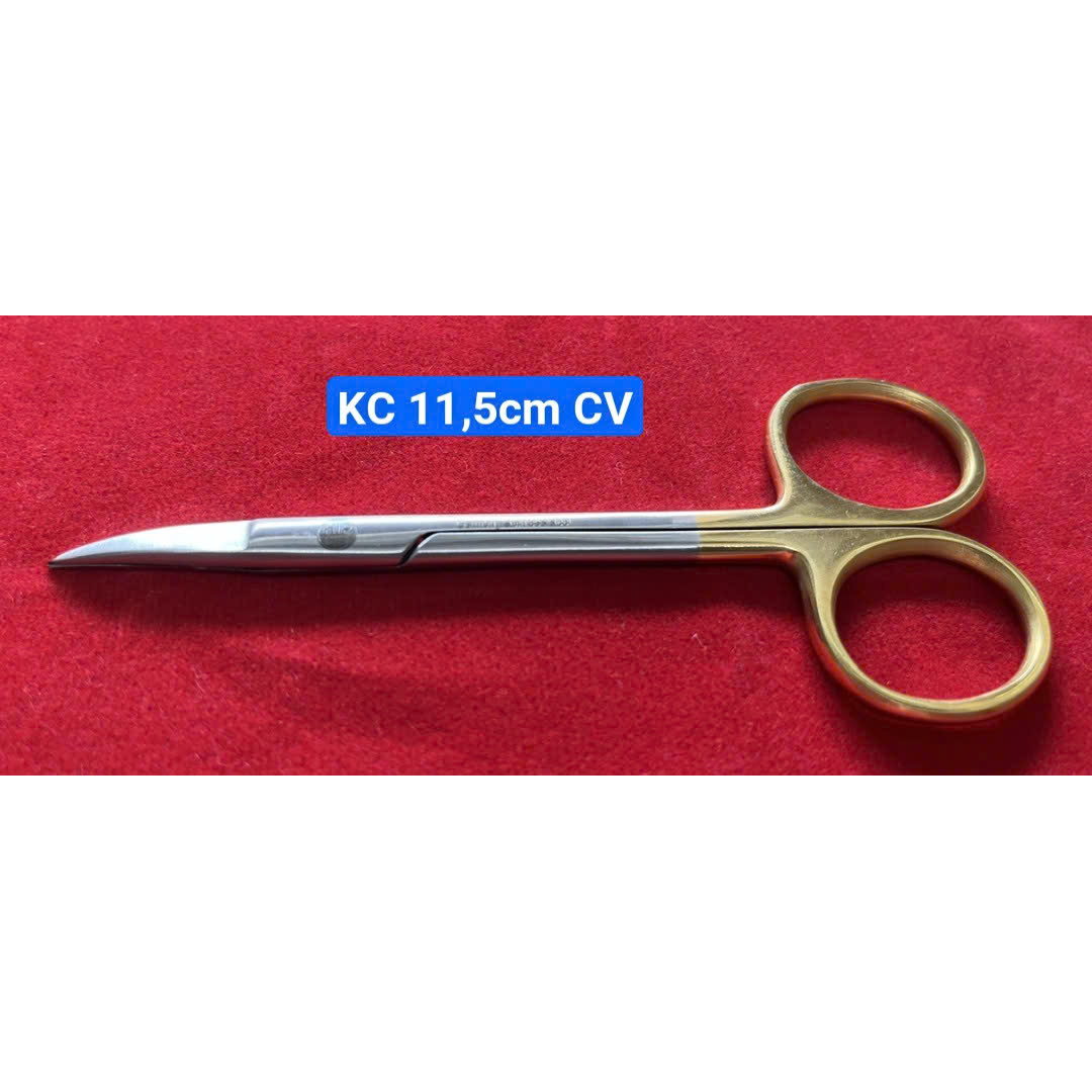 Kéo y tế 11.5cm cong 2 đầu nhọn - Cán vàng