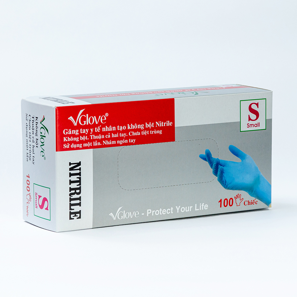 Găng tay y tế Nitrile Xanh không bột Vglove 4.0g size L Găng tay y tế Nitrile Xanh không bột Vglove 4.0g size L
