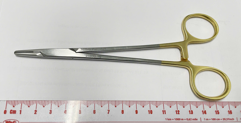 Kẹp kim phẫu thuật Mayo-Hegar 16cm (cán vàng) Hilbro 21030-16 Kẹp kim phẫu thuật Mayo-Hegar 16cm (cán vàng) Hilbro 21030-16