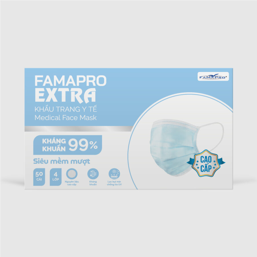 Khẩu trang y tế 4 lớp Extra Famapro màu xanh Khẩu trang y tế 4 lớp Extra Famapro màu xanh