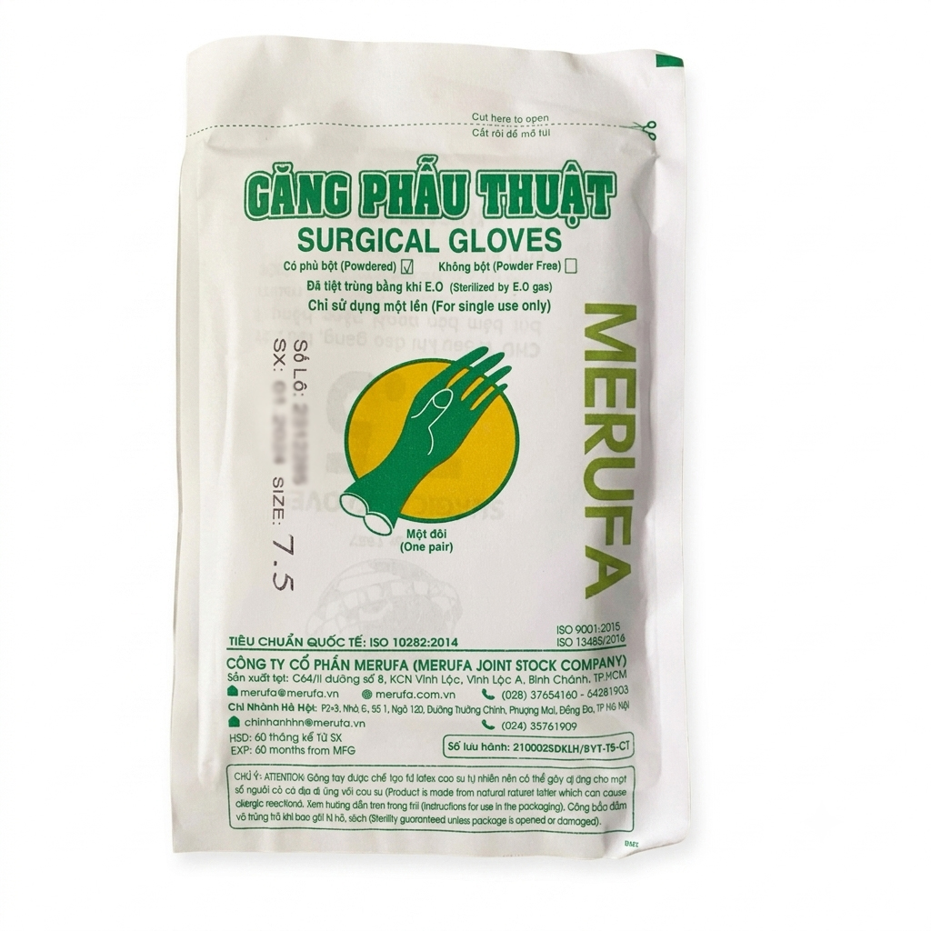 Găng phẫu thuật tiệt trùng Merufa size 7 (Hộp 50 đôi) Găng phẫu thuật tiệt trùng Merufa size 7 (Hộp 50 đôi)