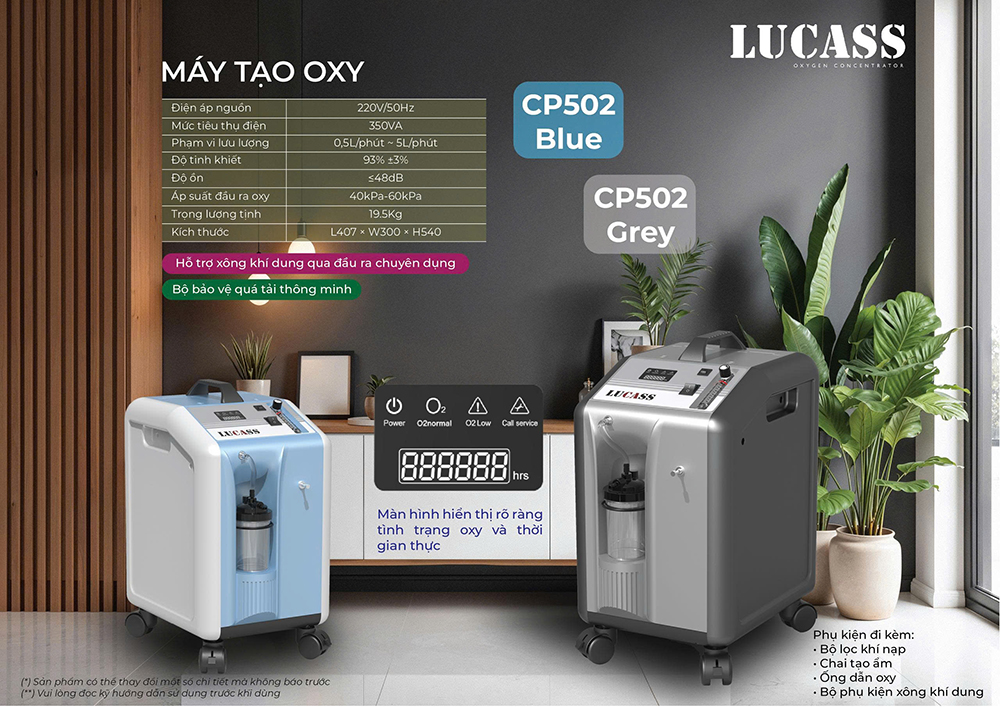 Máy tạo oxy 5 lít Lucass CP-502 màu xám Máy tạo oxy 5 lít Lucass CP-502 màu xám