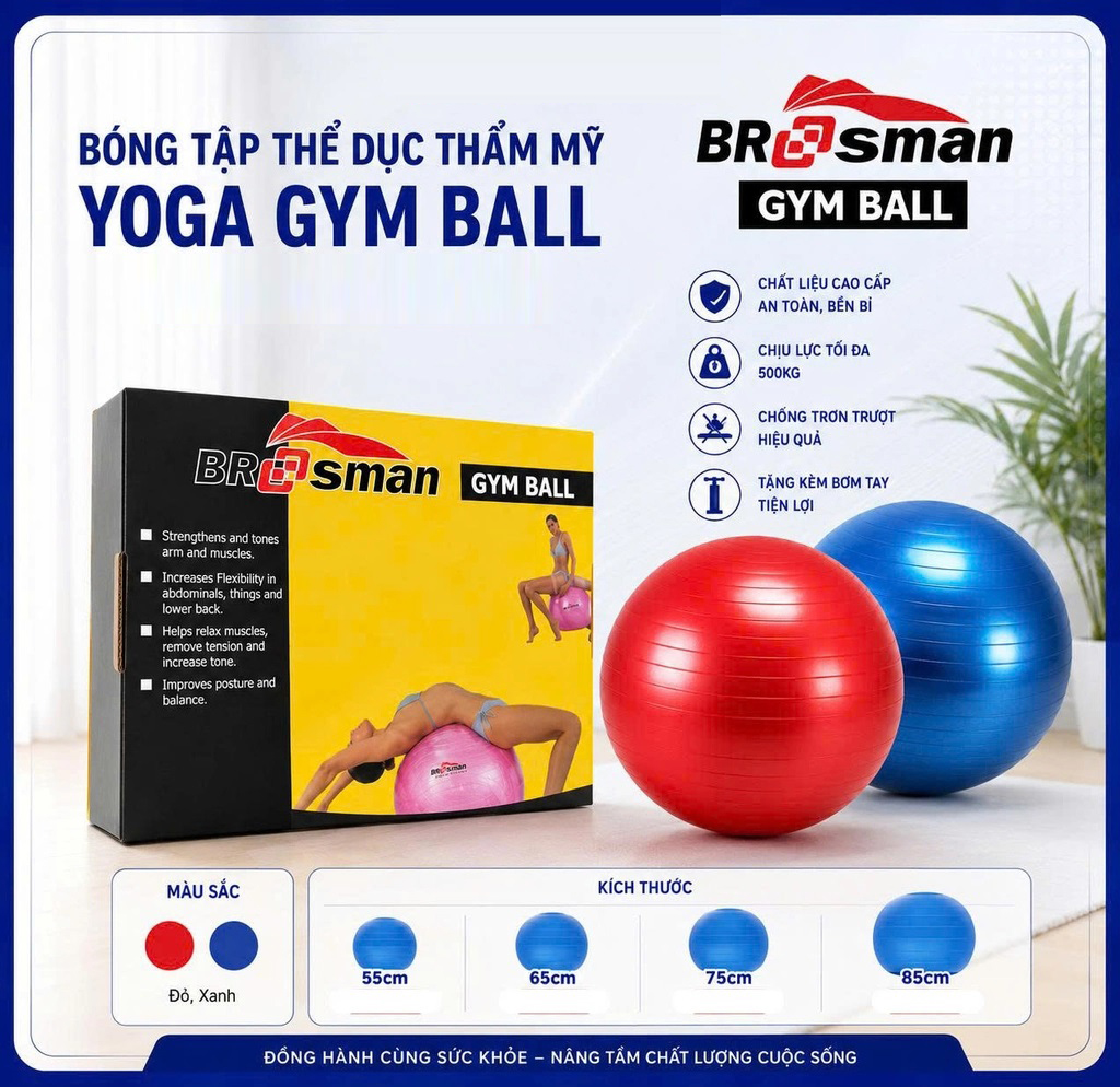 Bóng tập thể dục (yoga-Gym-Ball) Brosman 75cm Bóng tập thể dục (yoga-Gym-Ball) Brosman 75cm