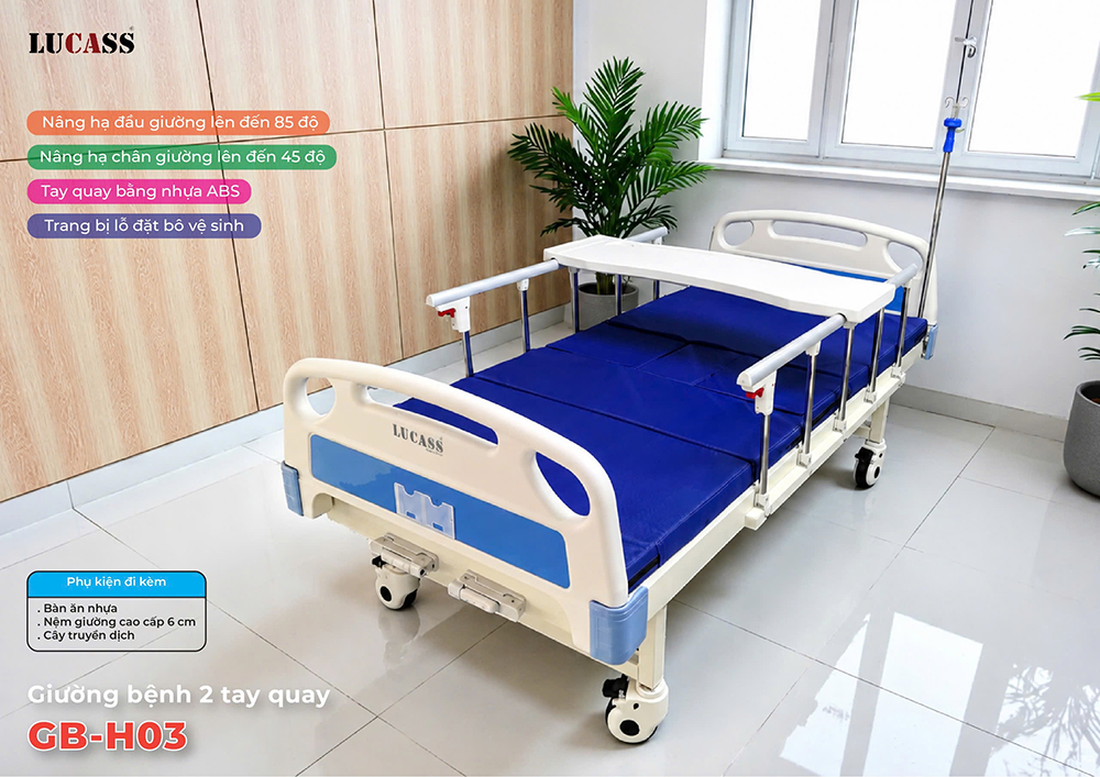 Giường 2 tay quay có bô vệ sinh Lucass GB-H03 Giường 2 tay quay có bô vệ sinh Lucass GB-H03