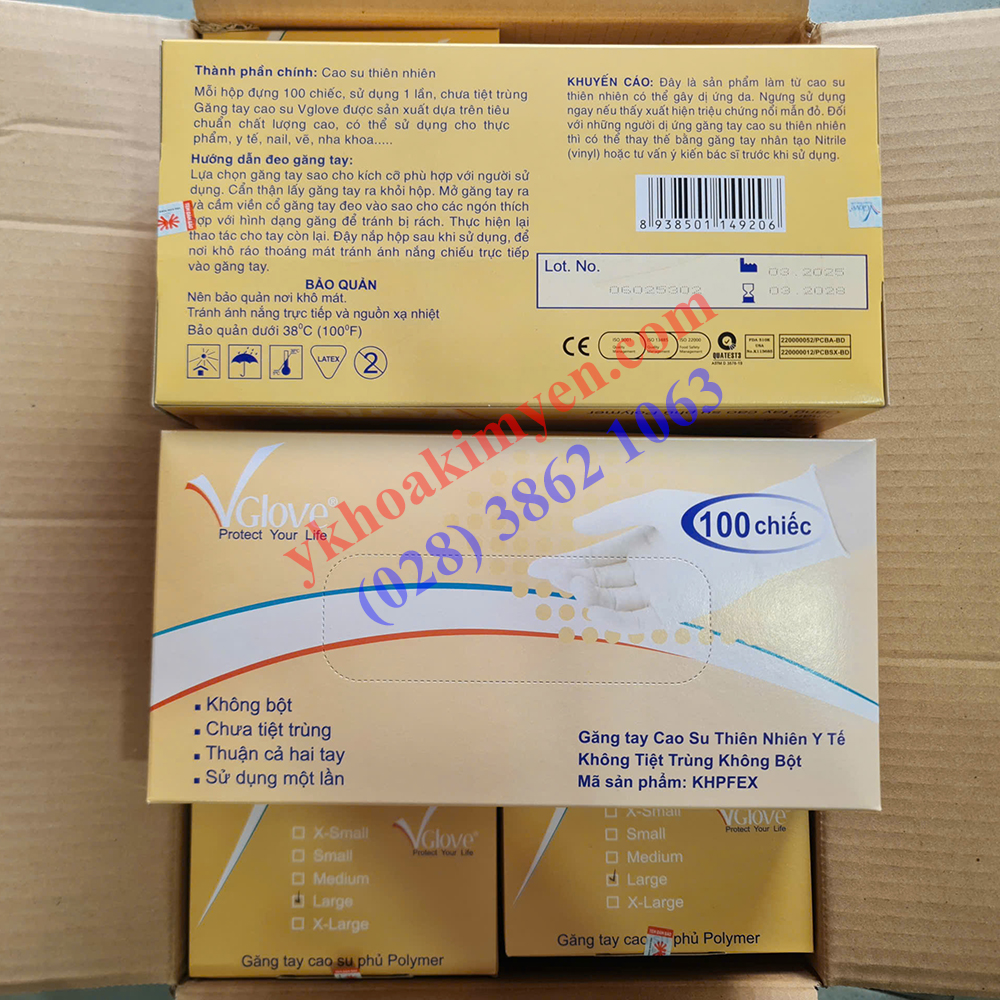 Găng tay y tế Latex không bột P2M Vglove 5.4g size L Găng tay y tế Latex không bột P2M Vglove 5.4g size L