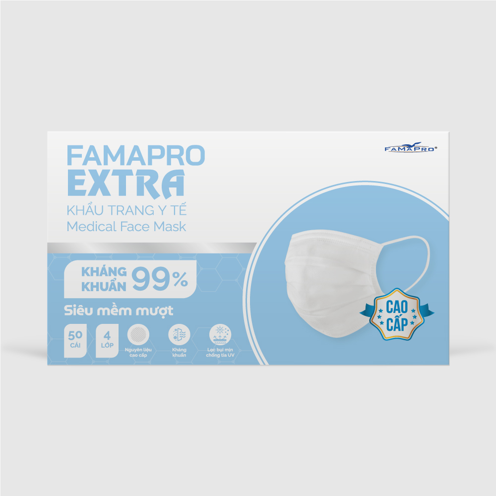 Khẩu trang y tế 4 lớp Extra Famapro màu trắng Khẩu trang y tế 4 lớp Extra Famapro màu trắng