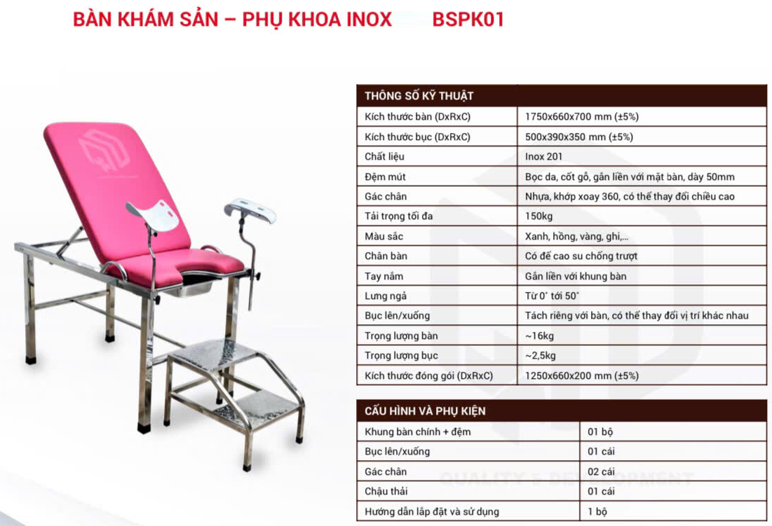 Bàn khám sản - phụ khoa BSPK01 Bàn khám sản - phụ khoa BSPK01