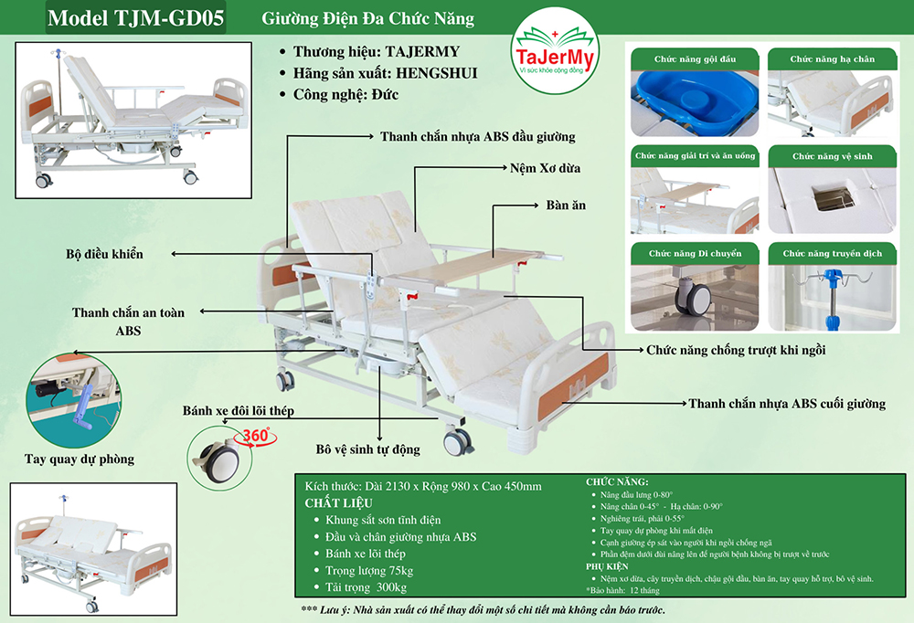 Giường bệnh nhân đa chức năng sử dụng điện Tajermy TJM-GD05