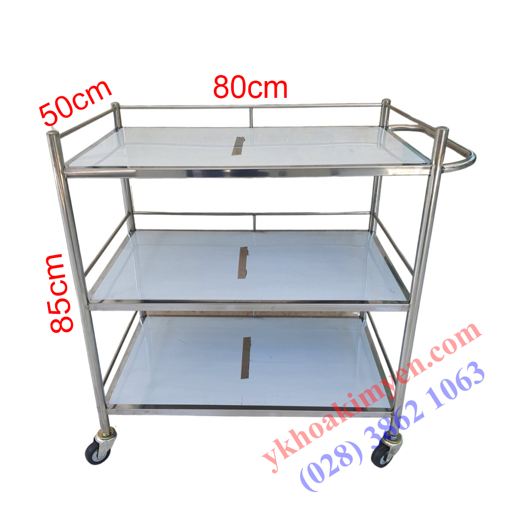 Xe đẩy dụng cụ 50x80cm 3 tầng có tay đẩy HL-7.15