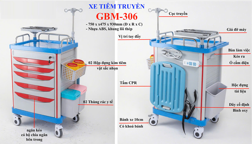Xe tiêm truyền cấp cứu GBM-306 Xe tiêm truyền cấp cứu GBM-306