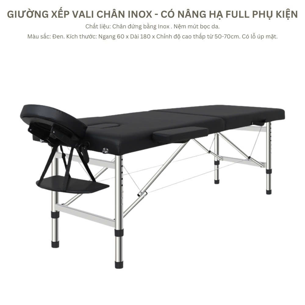 Giường massage vali gấp gọn Adora nâng hạ, phụ kiện Giường massage vali gấp gọn Adora nâng hạ, phụ kiện