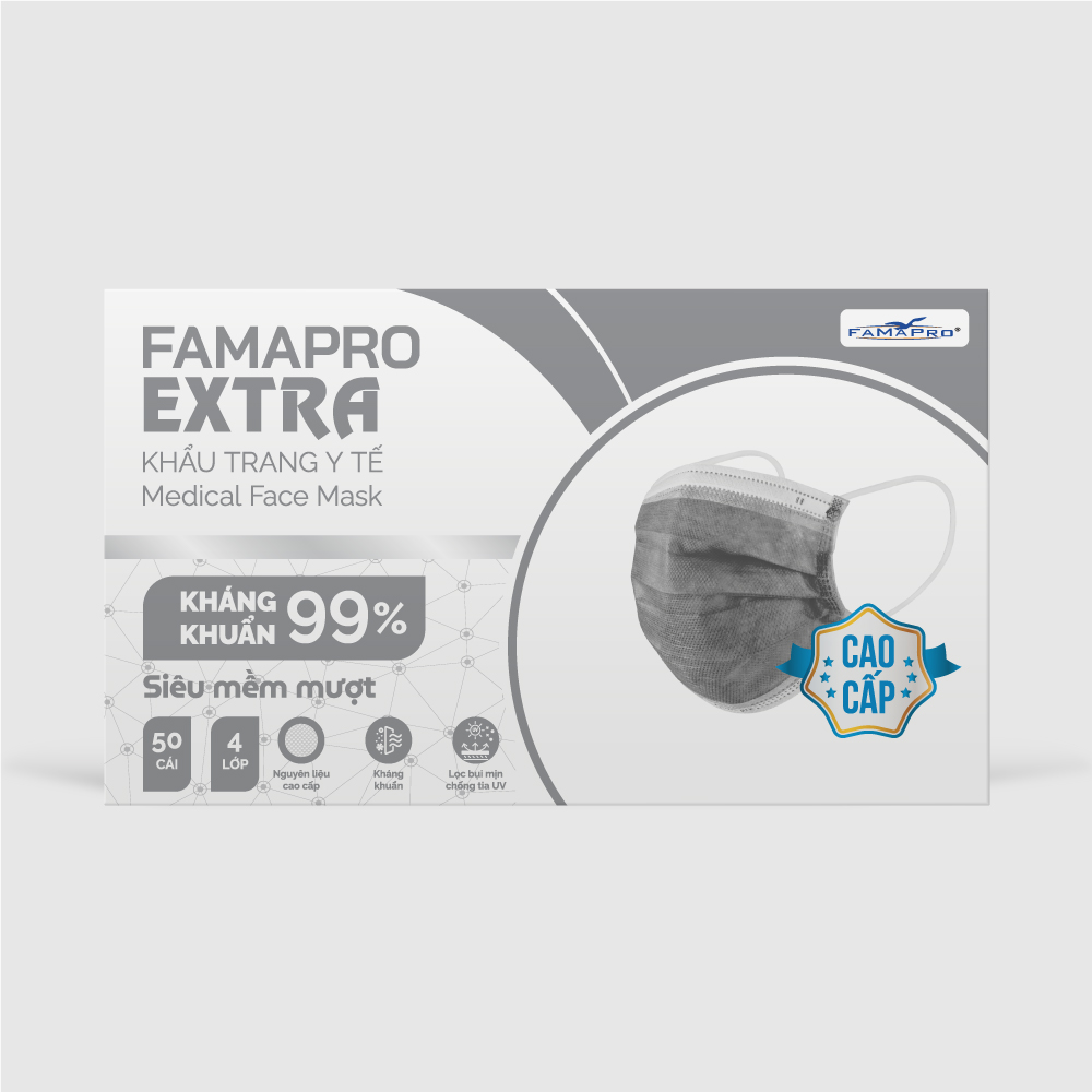 Khẩu trang y tế 4 lớp Extra Famapro màu xám Khẩu trang y tế 4 lớp Extra Famapro màu xám