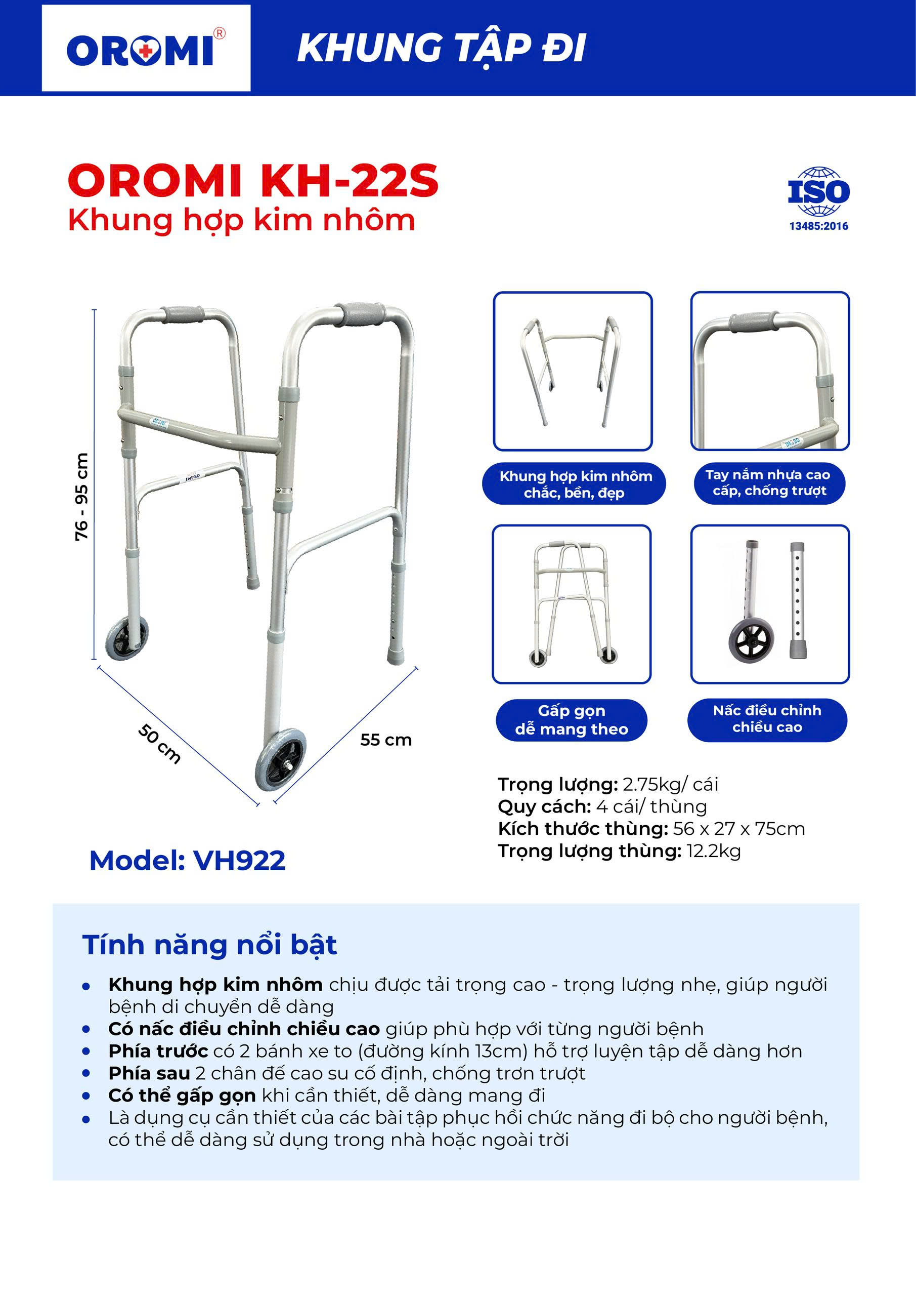 Khung tập đi hợp kim nhôm có bánh xe KH-22S Khung tập đi hợp kim nhôm có bánh xe KH-22S