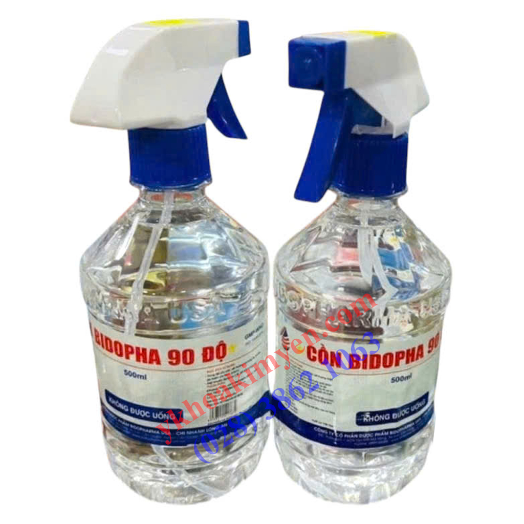 Cồn 90 độ Bidopha chai 500ml có vói xịt Cồn 90 độ Bidopha chai 500ml có vói xịt