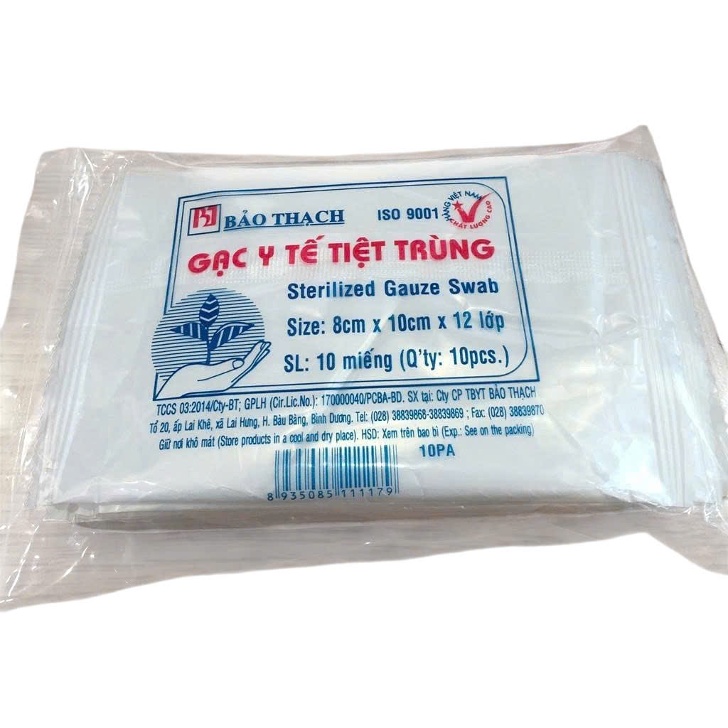 Gạc y tế tiệt trùng Bảo Thạch 8cmx10cmx12 lớp Gạc y tế tiệt trùng Bảo Thạch 8cmx10cmx12 lớp