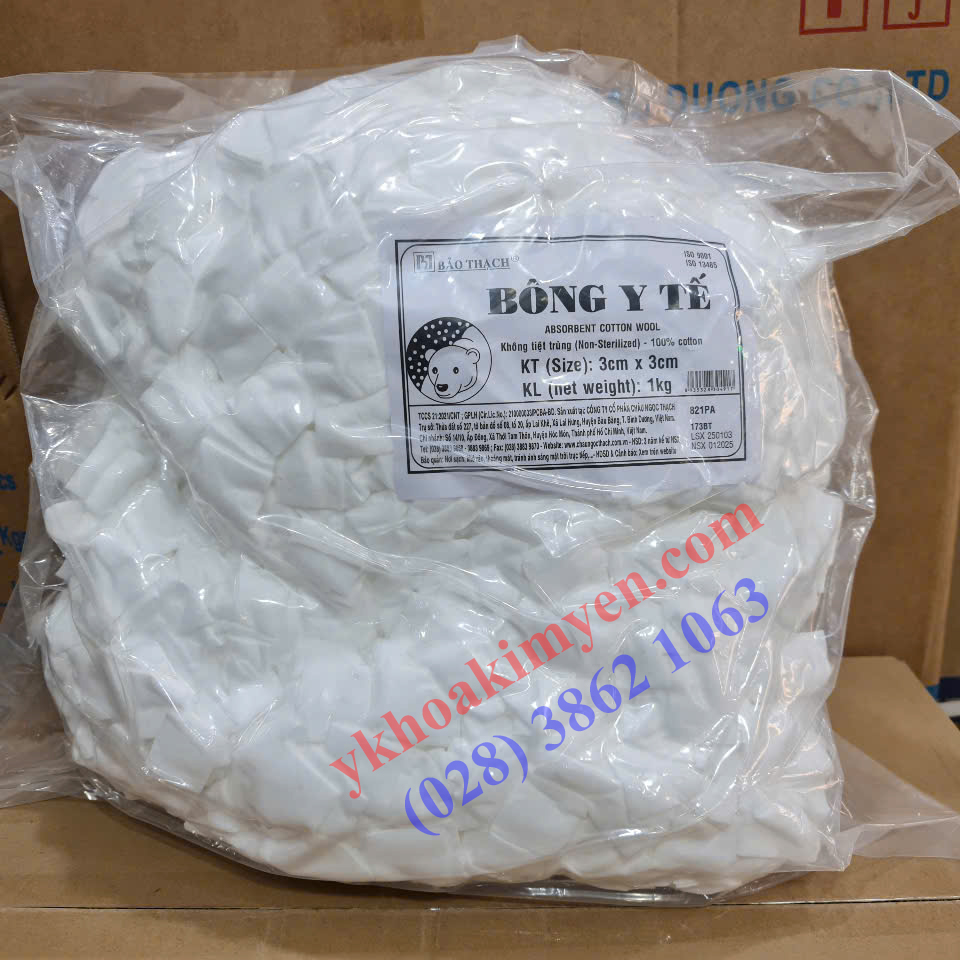 Bông y tế Bảo Thạch cắt sẵn 3cm x 3cm 1000gr Bông y tế Bảo Thạch cắt sẵn 3cm x 3cm 1000gr