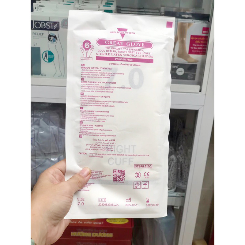 Găng tay phẫu thuật tiệt trùng không bộ Great Glove size 7 Găng tay phẫu thuật tiệt trùng không bộ Great Glove size 7