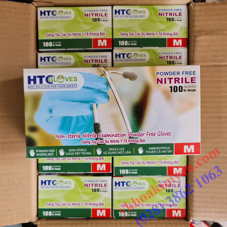 Găng tay cao su Nitrile y tế không bột HTC Gloves size M