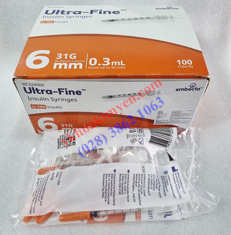 Bơm kim tiêm insulin Ultra-Fine™ 0.3ml 31GA 6mm (Hộp 10 túi x 10 cái) Bơm kim tiêm insulin Ultra-Fine™ 0.3ml 31GA 6mm (Hộp 10 túi x 10 cái)
