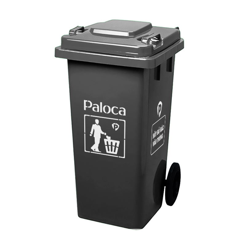 Thùng rác nhựa HDPE 120L màu ghi đen Thùng rác nhựa HDPE 120L màu ghi đen