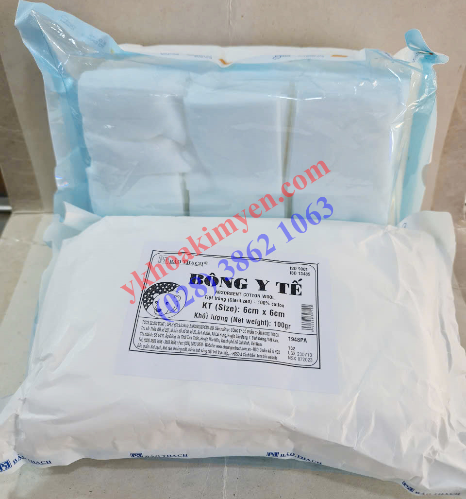 Bông y tế 6cm x 6cm 100gr Bảo Thạch cắt sẵn Bông y tế 6cm x 6cm 100gr Bảo Thạch cắt sẵn