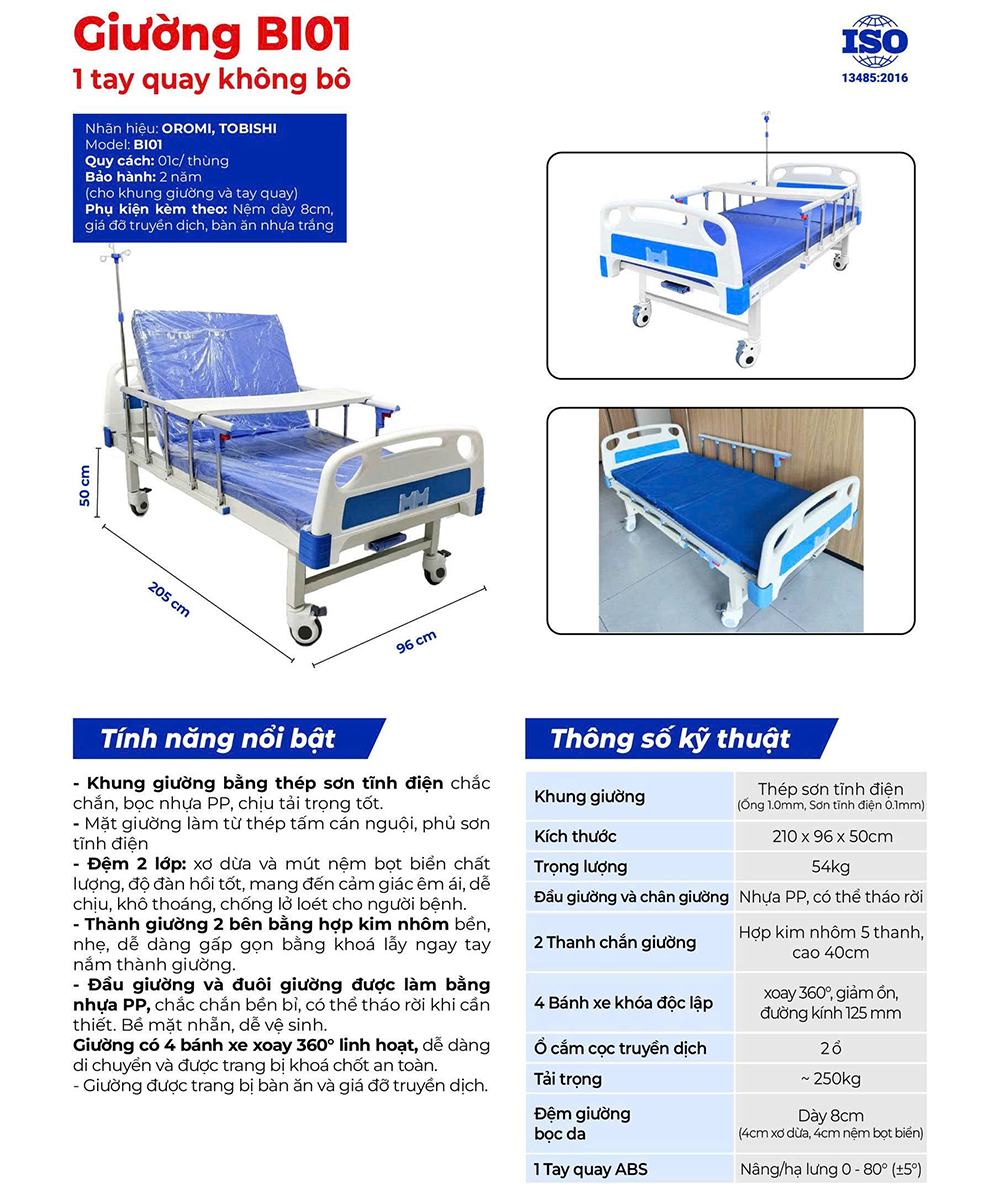 Giường y tế 1 tay quay BI01 Giường y tế 1 tay quay BI01